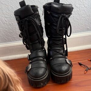 Killstar Black Combat Boots with Buckles
